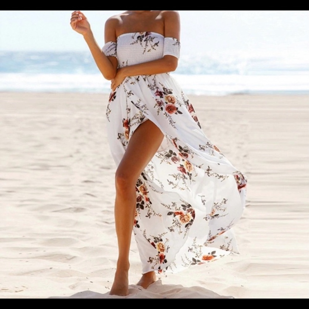 Hi low off shoulder dress